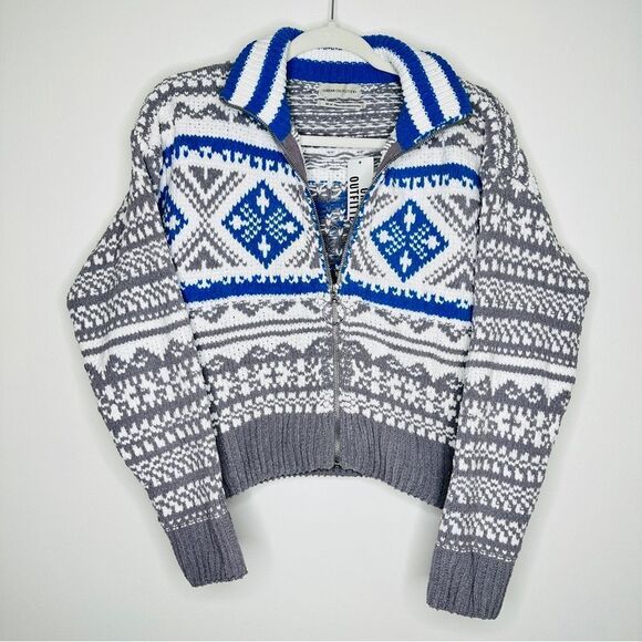 Urban Outfitters Soft Knit Holiday Winter Sweater Jacket Cobalt Blue Gray - Picture 1 of 7